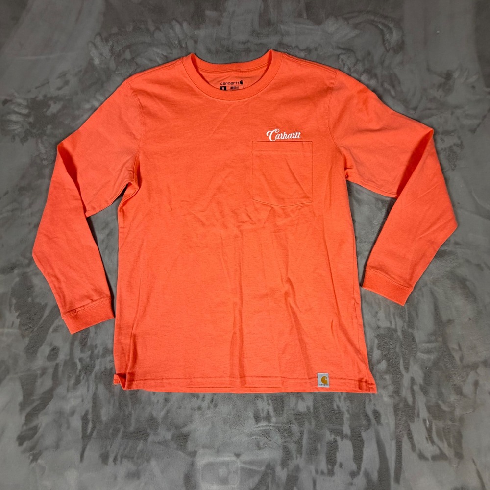 Carhartt Womens Loose Fit Long Sleeve Pocket T-Shirt Orange Medium M 8-10